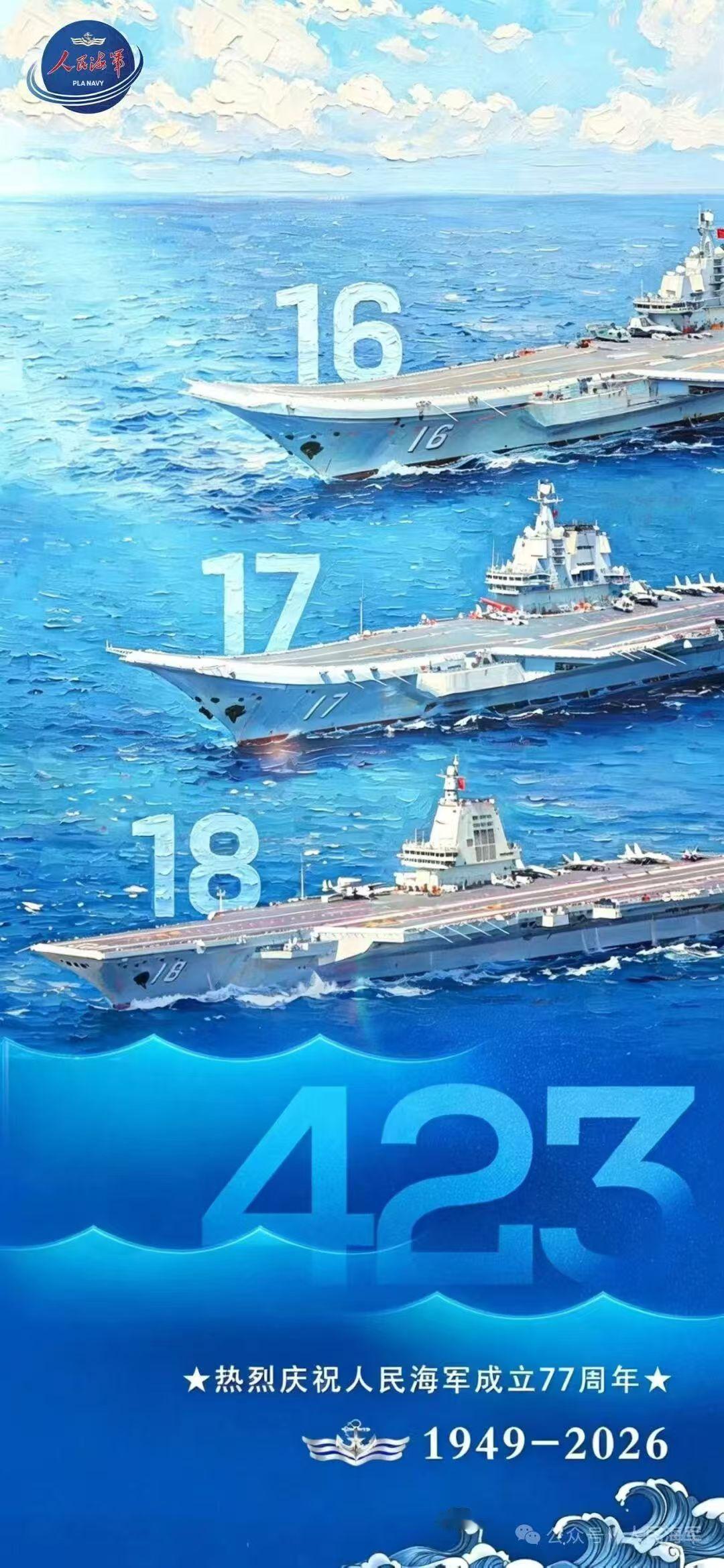 热烈祝贺中国人民海军成立77周年！
77载劈波斩浪，77载向海图强
人民海军向前