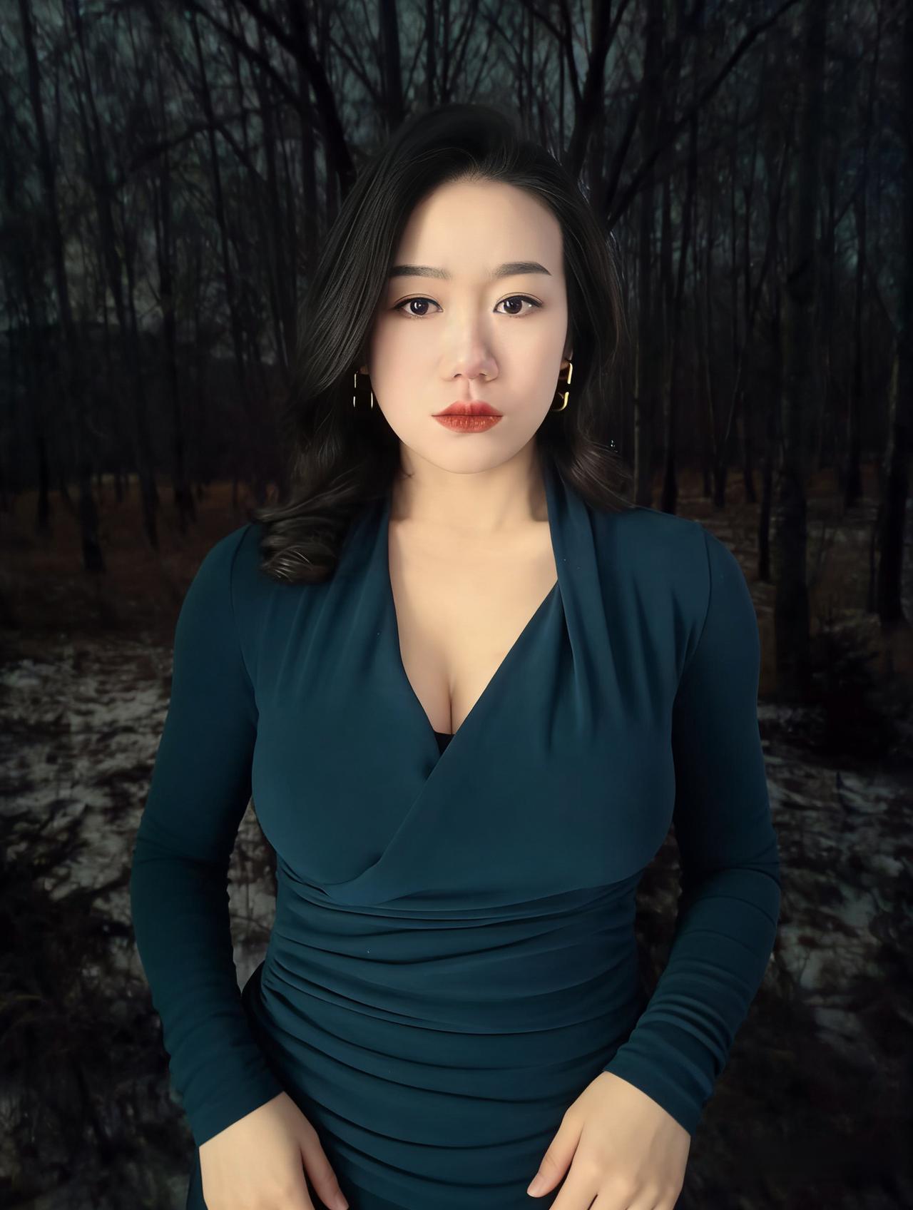 雪覆枯草径，风穿白桦枝。
翠衣承夜色，朱唇染清池。