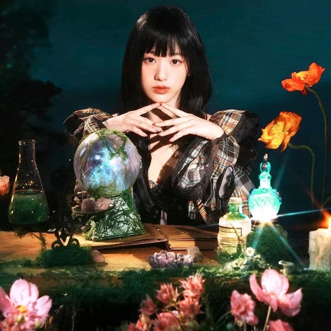 神秘的魔法世界，水晶球下的少女。