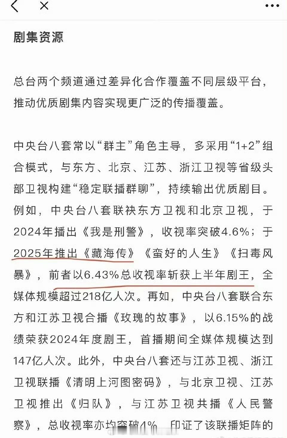 CSM发布长文中提到2025年肖战《藏海传》以6.43%总收视率获上半年剧王！这