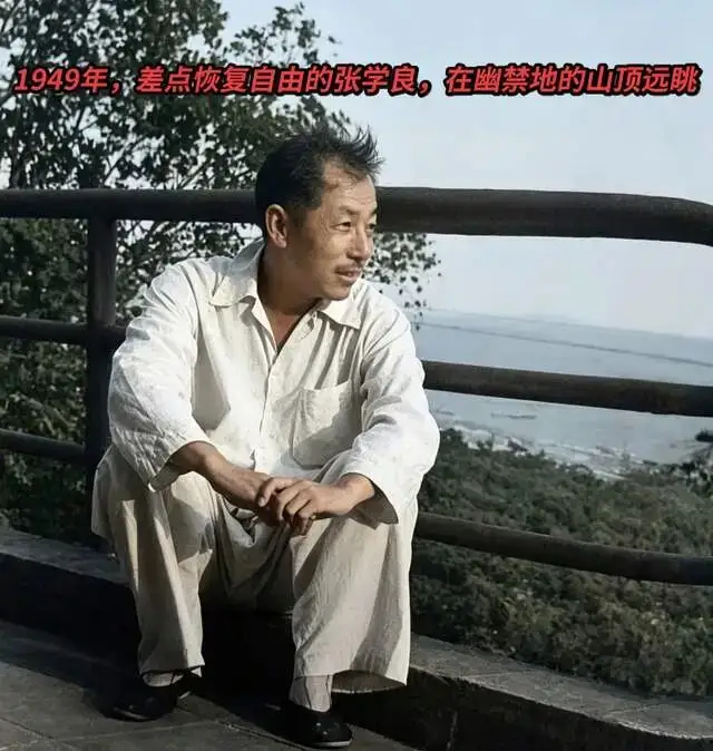 1949年，差点恢复自由的张学良，头发潦草的在幽禁地的山顶远眺 
