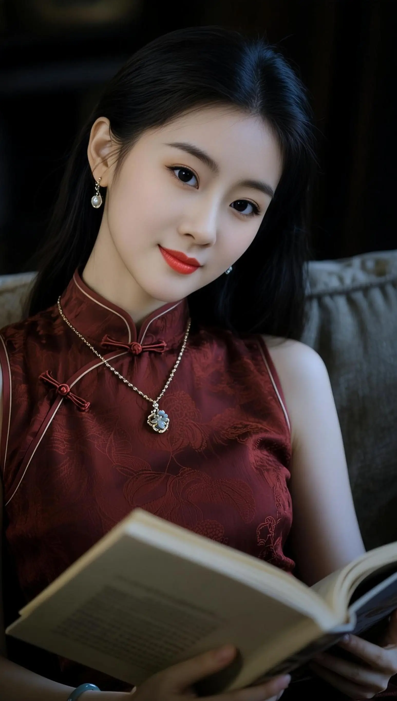 AI酒红旗袍照 ai创作