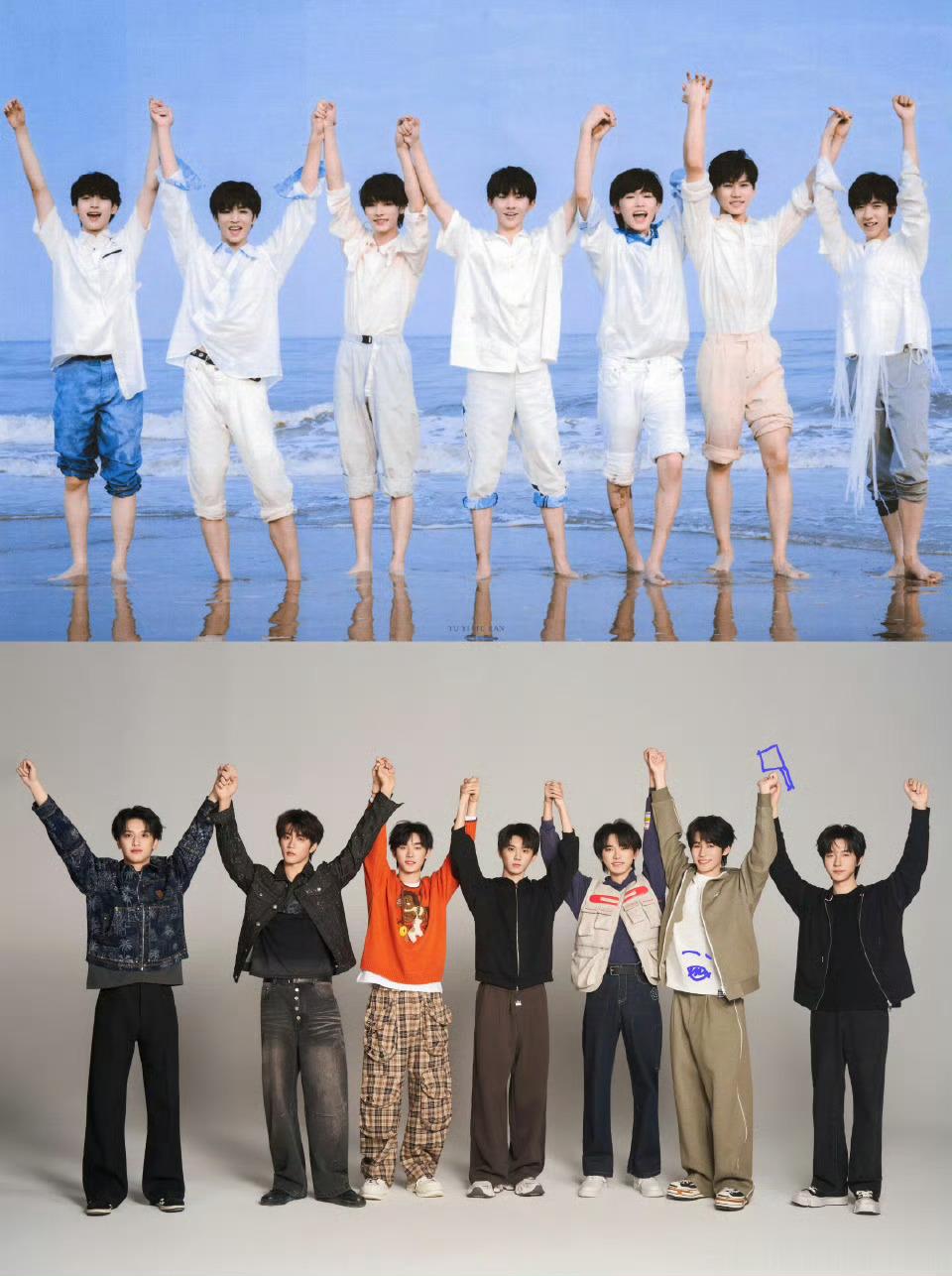 时代少年团复刻古早合照时间的参照物是什么呢？是不变的兄弟情 