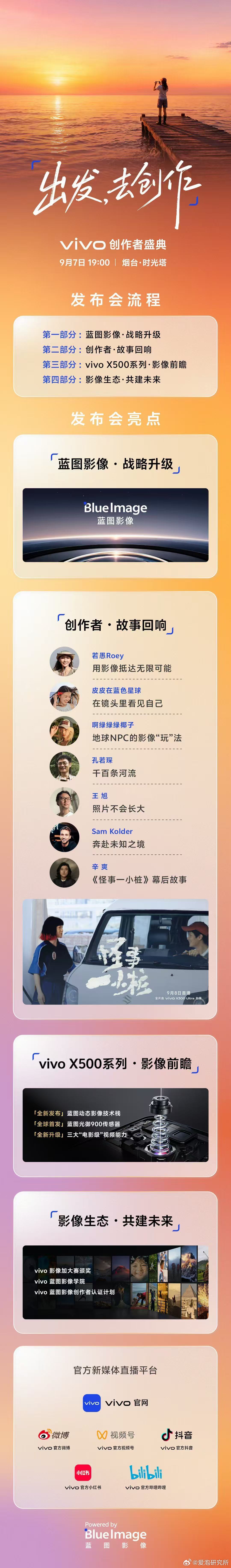 今晚19:00，vivo创作者盛典。今年连名字都改了，不再只是一场影像发布会，而