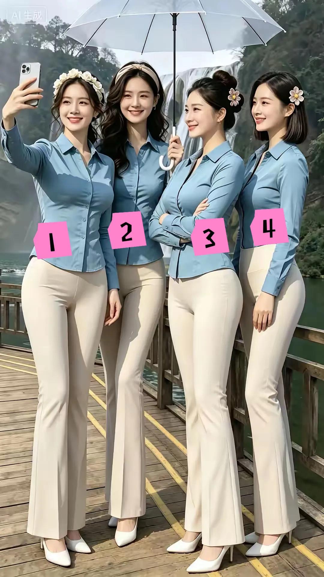 四位美女，长相和身高一样，
你认为哪一位的发型最好看呢？