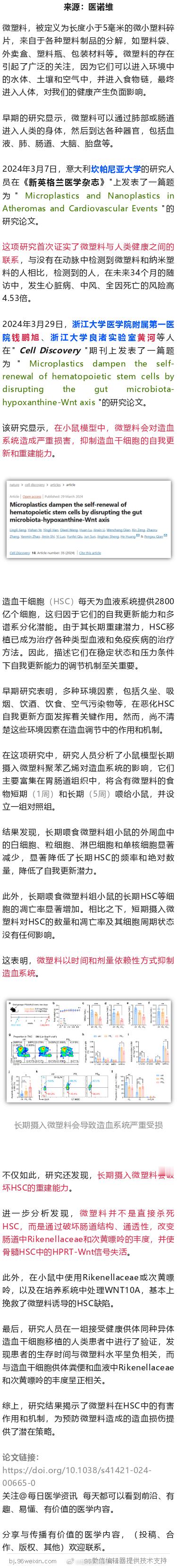 每一口外卖、瓶装水都要命！浙大学者研究发现，微塑料会严重损害造血系统2024年3