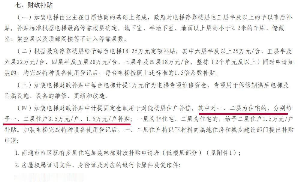 加装电梯一楼补偿多少合适？在《南通市市区推进既有多层住宅加装电梯工作实施细则》里