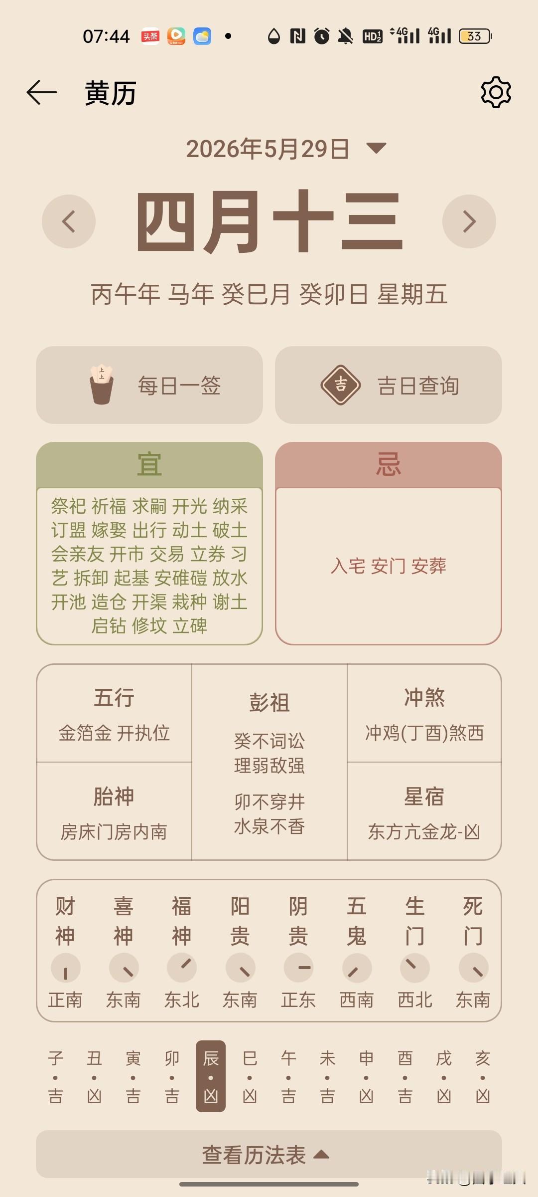 📅 2026年5月29日（周五）黄历
 
- 公历：2026-05-29（双子