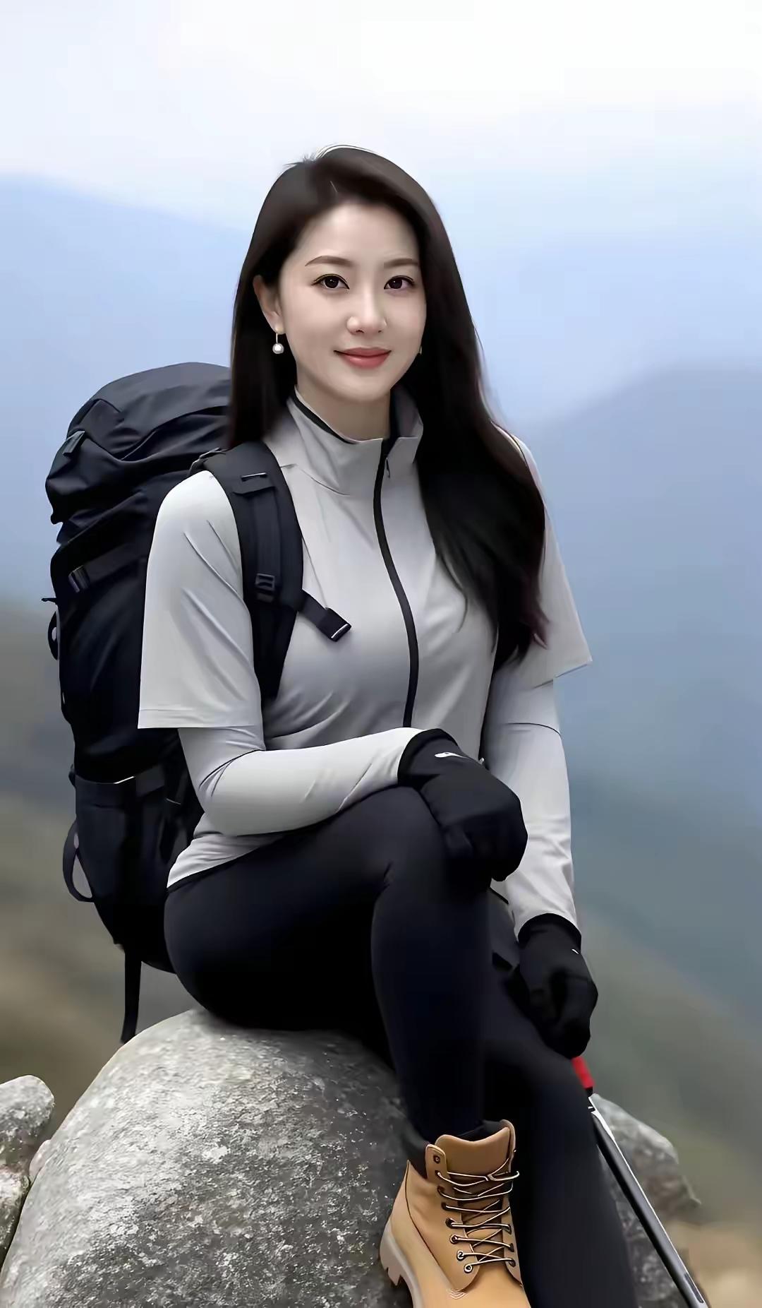 户外探险少女，背着大背包，享受自然风光！🏃‍♀️🏔️🎒