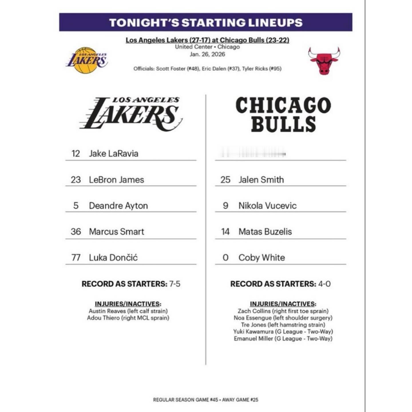 首发不变！今天再次对阵公牛能否知耻而后勇湖人vs公牛