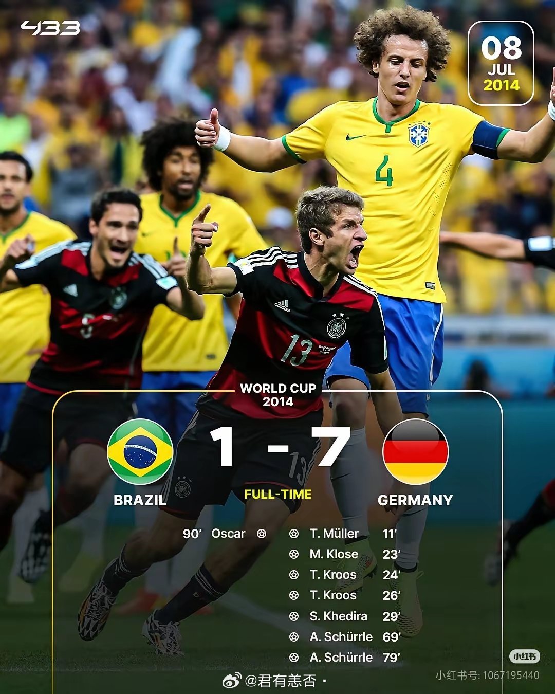 德国7-1库拉索，这是致敬巴西？巴西球迷看到这个比分一定很痛苦。而这个叫库拉索的