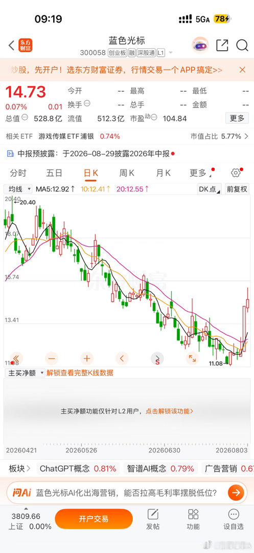 逢低关注，蓝色光标 
