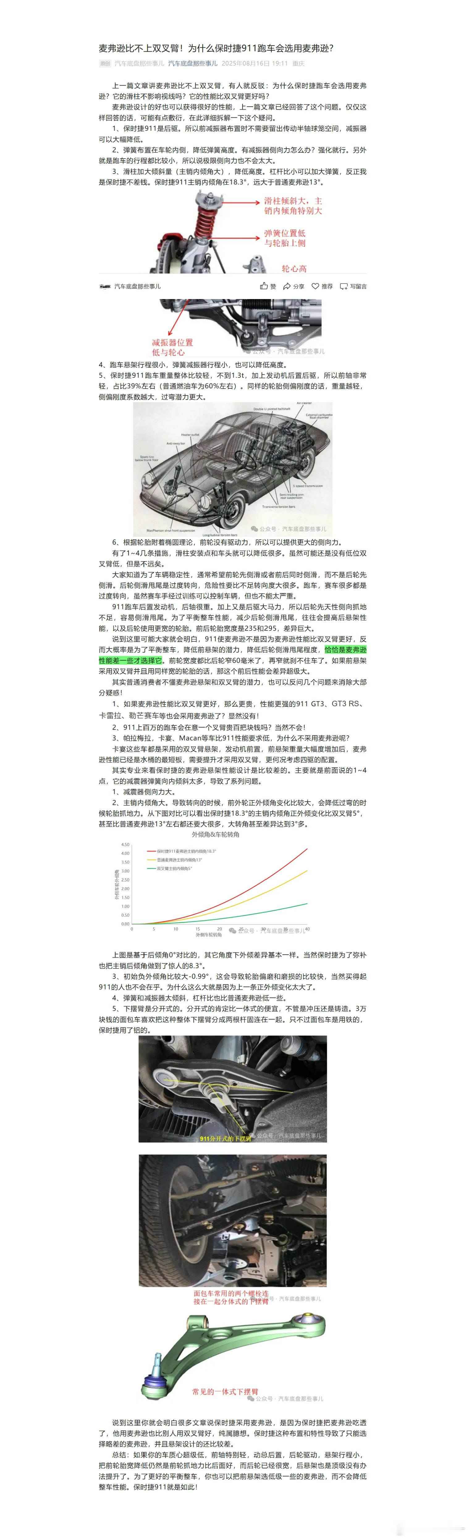这篇文章把 “保时捷911为什么用麦弗逊悬架” 讲透了 ​​​
