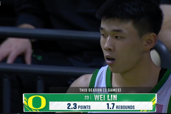 刚刚直播给了个数据，林葳目前为止3场比赛，场均数据是2.3分1.7篮板。本场比赛