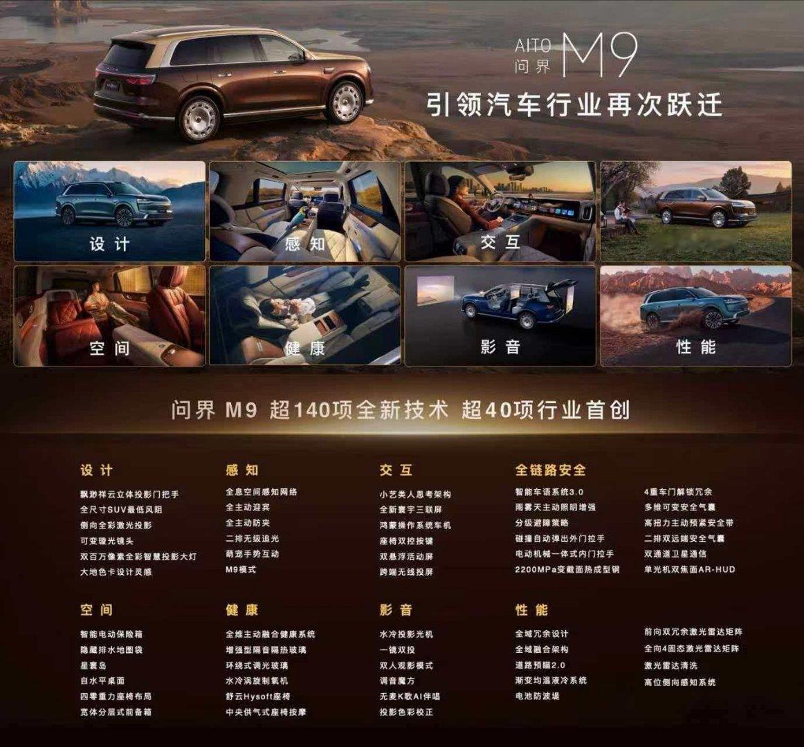 问界M9首发搭载超40项行业首创技术全新一代问界M9，行业首创一镜双投影院，前1
