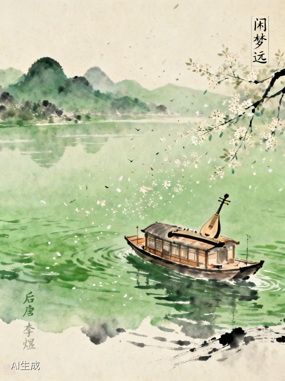 闲梦远  
后唐  李煜
闲梦远
南国正芳春，
船上管弦江面绿，
满城飞絮混轻尘