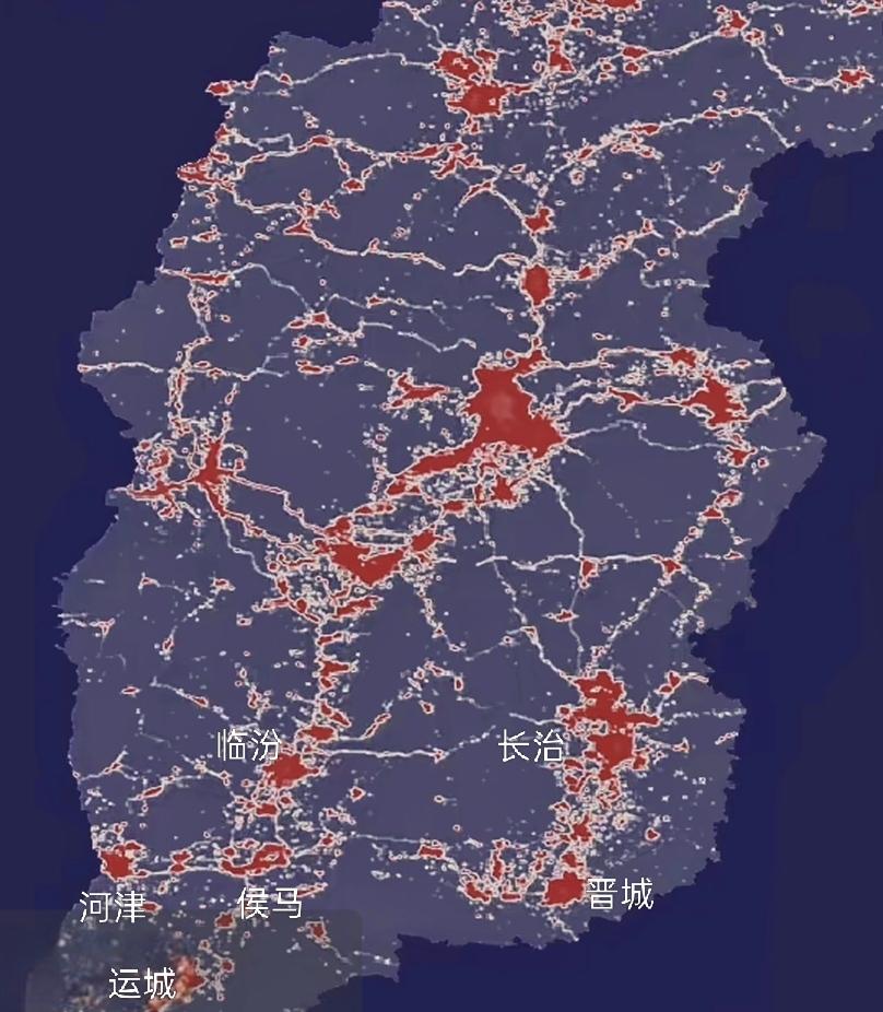 每天生活记录打卡山西省城市夜间灯光图。总感觉侯马市的夜间灯光怪怪的！