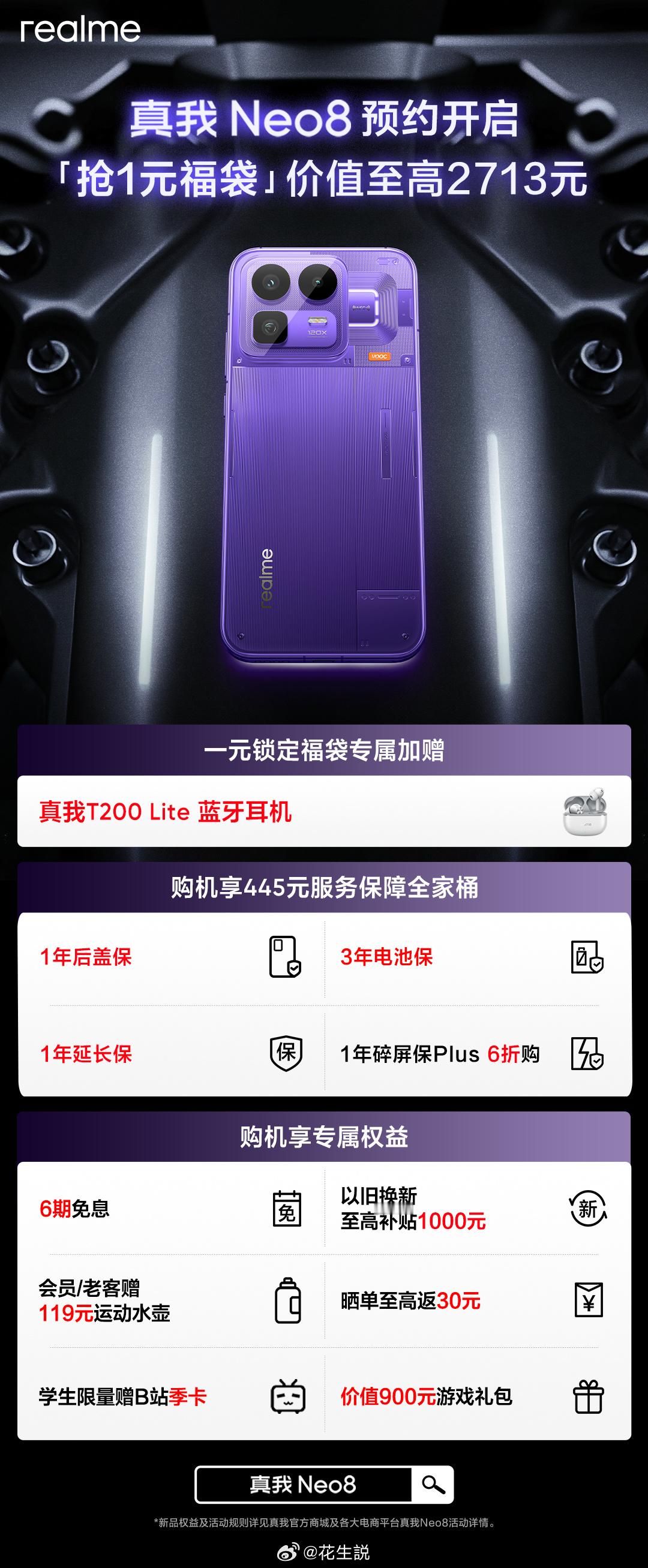 真我Neo8新品预约现已开启「抢1元福袋」享价值至高2713元权益一元福袋锁定赠