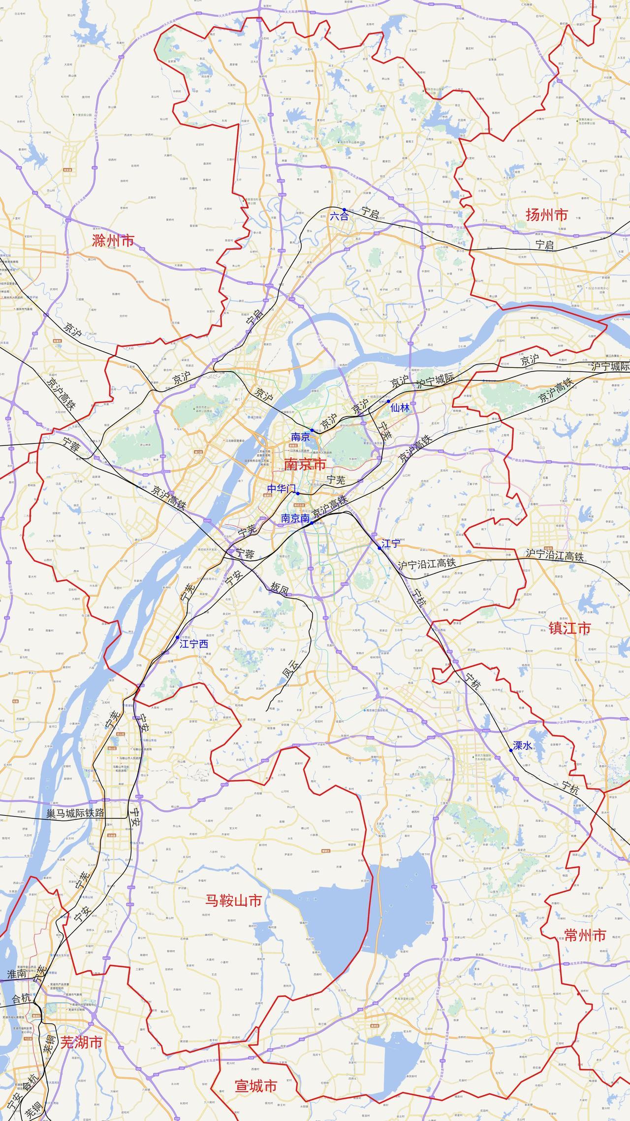 江苏省南京市铁路及客运站分布图
根据铁路12360数据，江苏省南京市目前有以下8