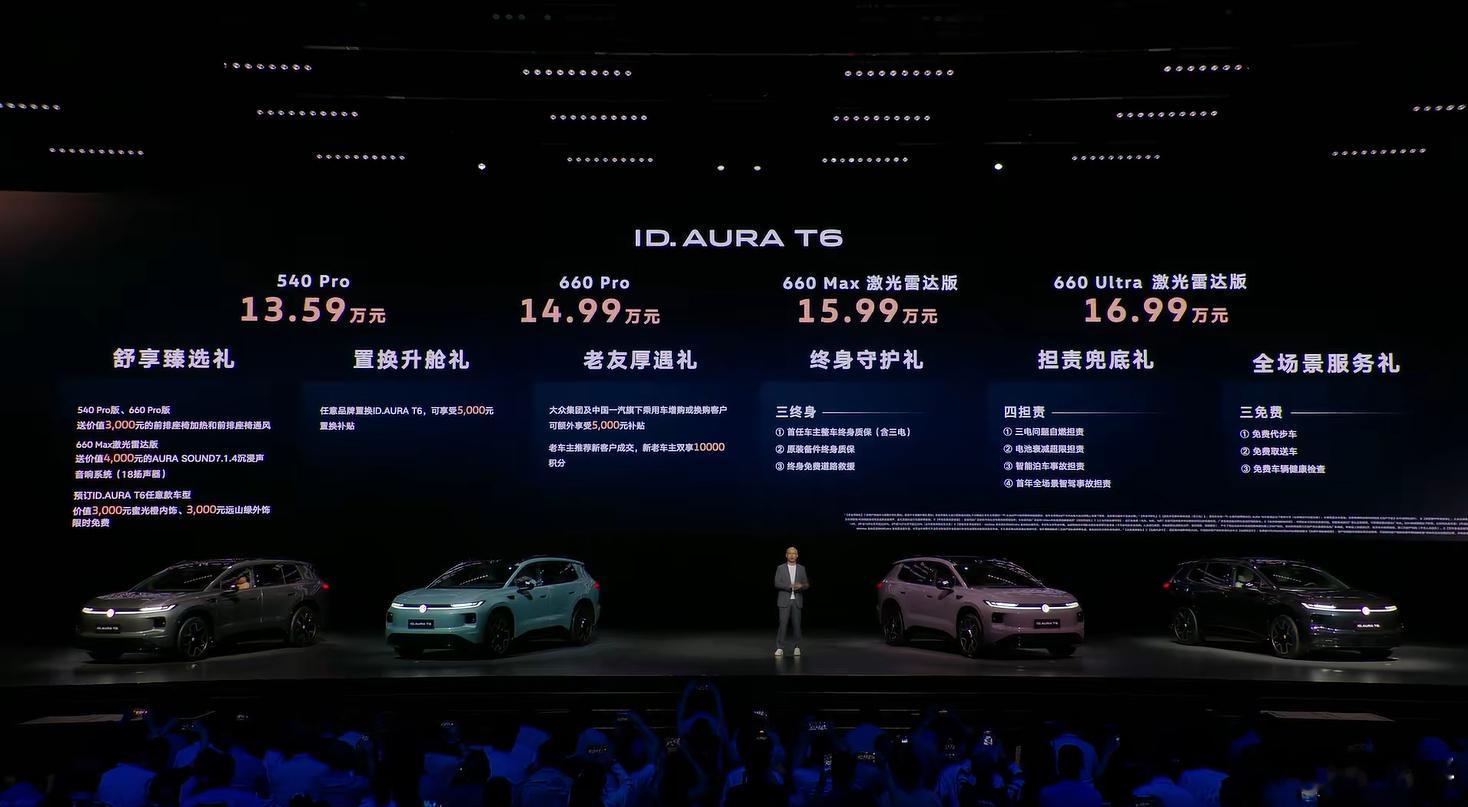 ID.AURA T6预售13.59-16.99万，正式上市再降点，价格看着不高，