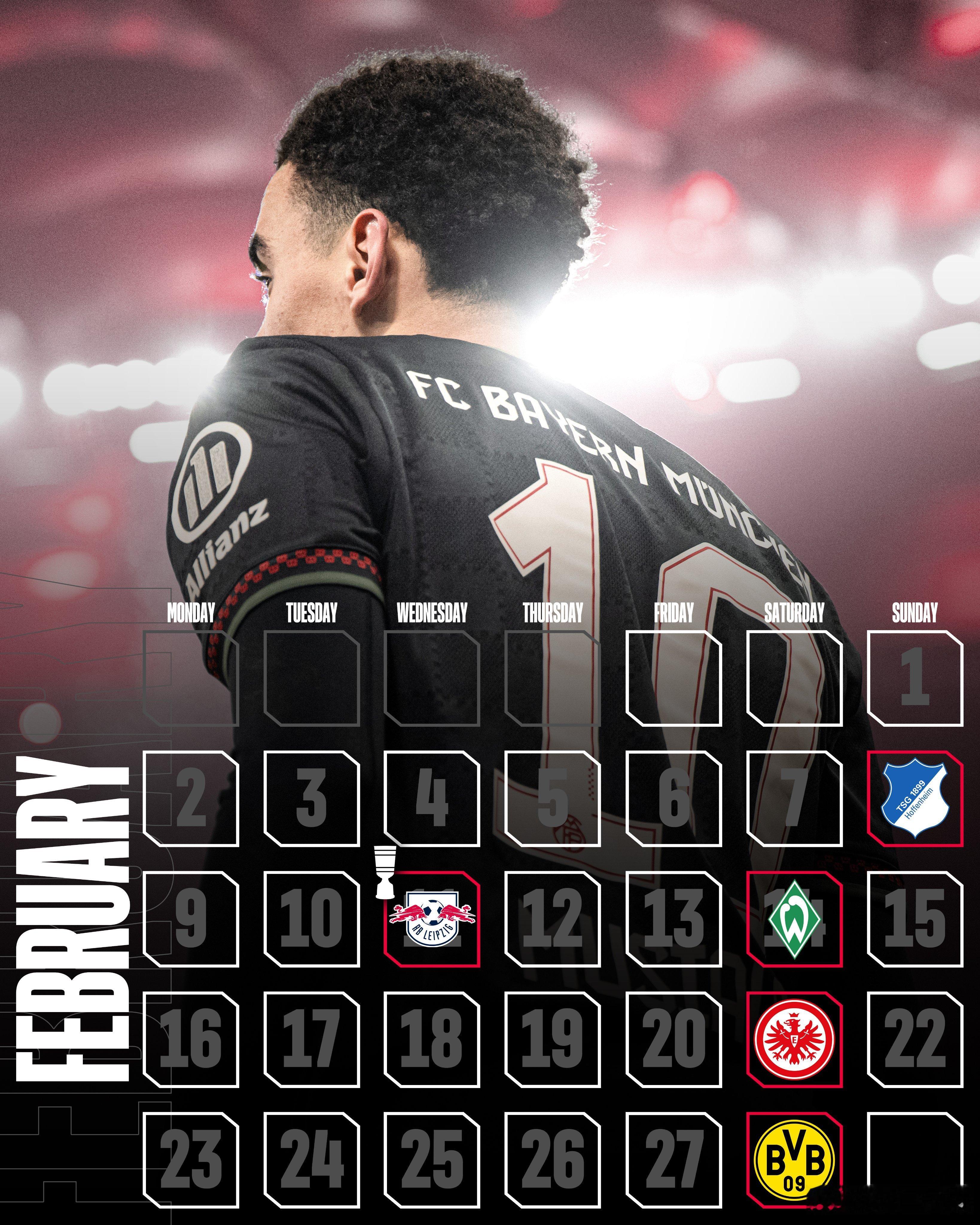 [拜仁二月比赛］拜仁二月比赛只有5场，但是对手不弱：02.08 德甲 霍芬海姆0