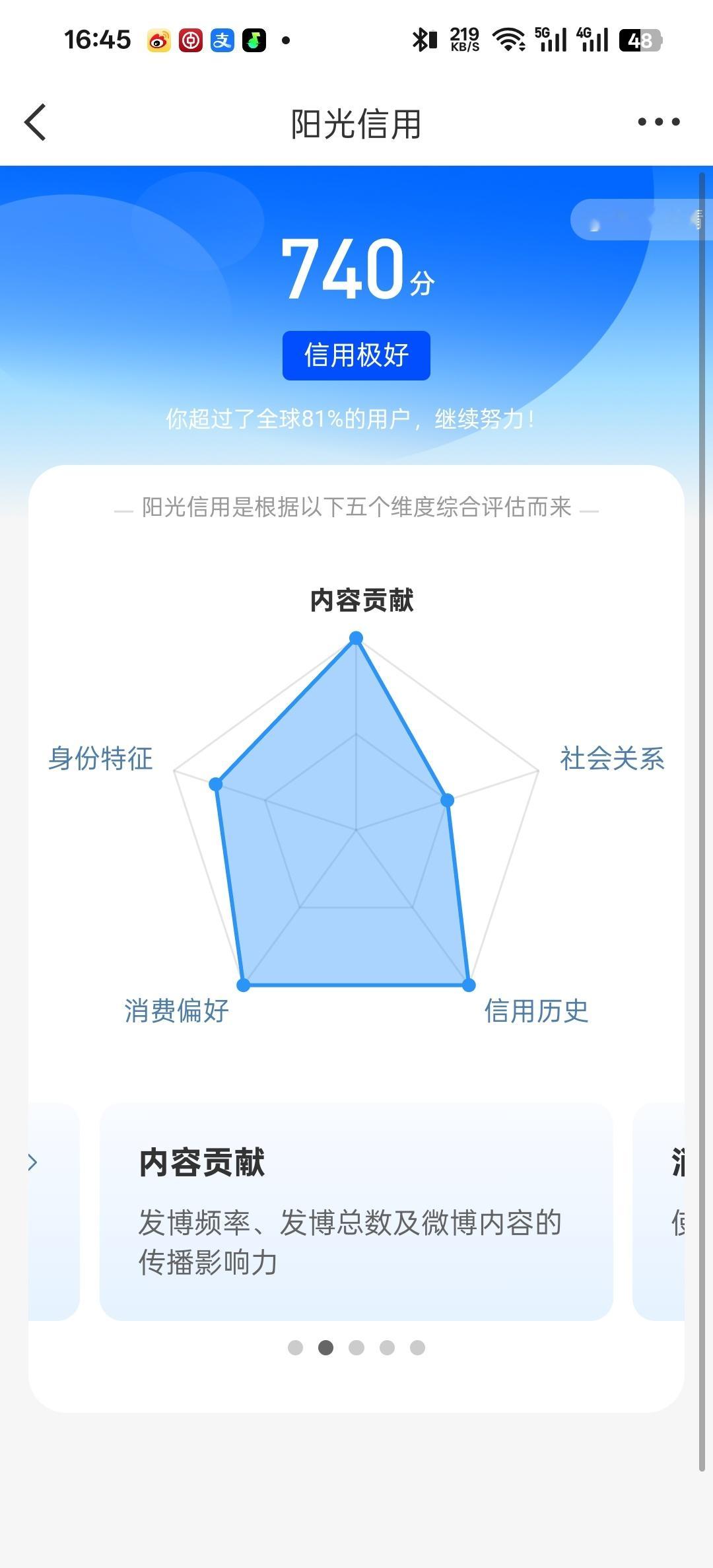 俺的阳光信用分数突然从715涨到了740[泪奔] (蜂圈实时号测试) ​​​