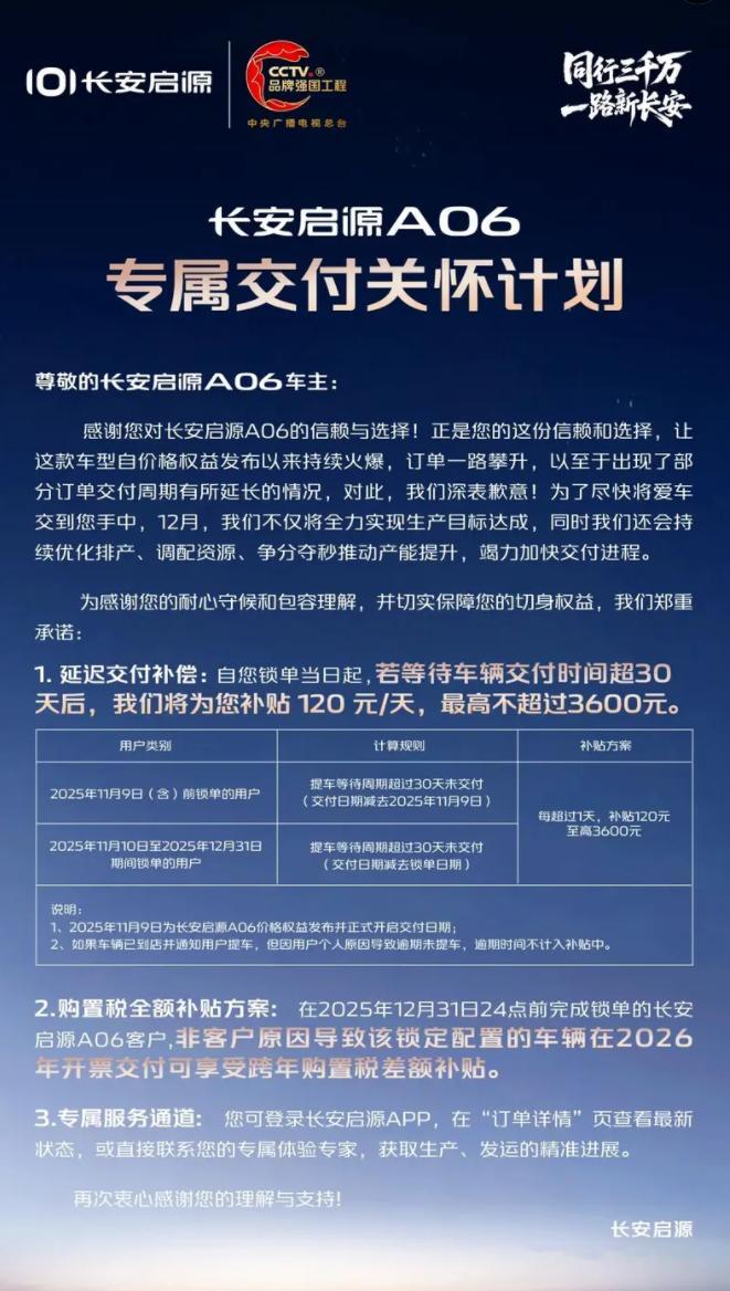 车若初见 3万+订单工厂满载，长安启源新车等的确实有点长了，现在推出延迟交付补偿