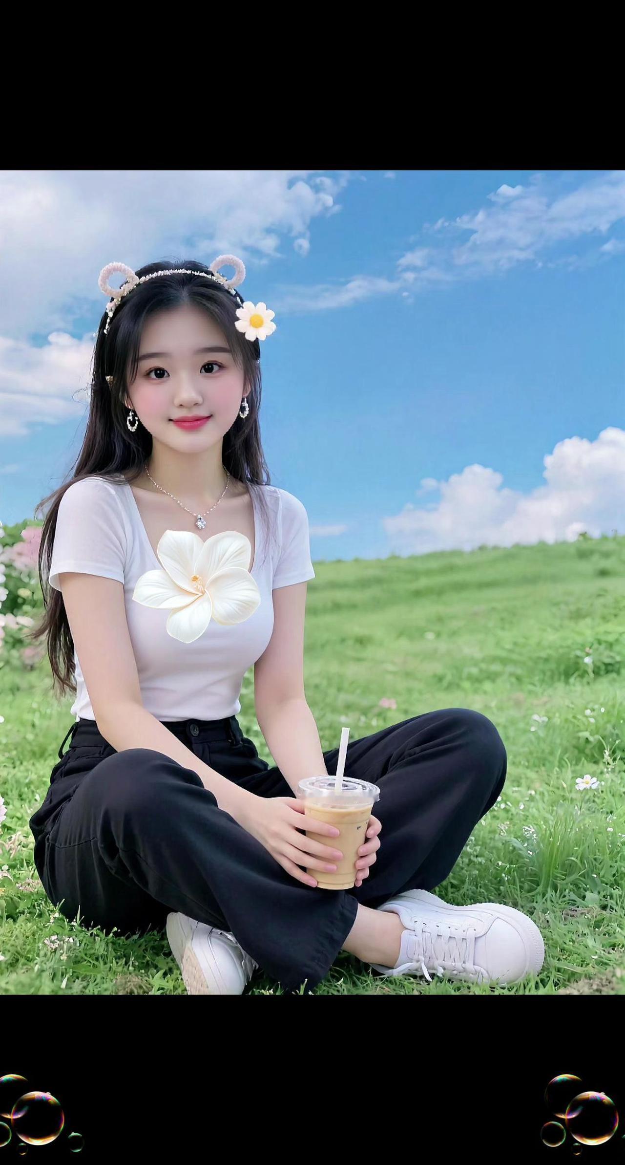 草坪拍照 奶茶一杯 阳光明媚的一天 抖音玩法合伙人