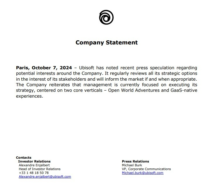 #主机游戏##游戏#不敢正面回应？育碧回应腾讯收购传闻：适当时为向市场通报估计是