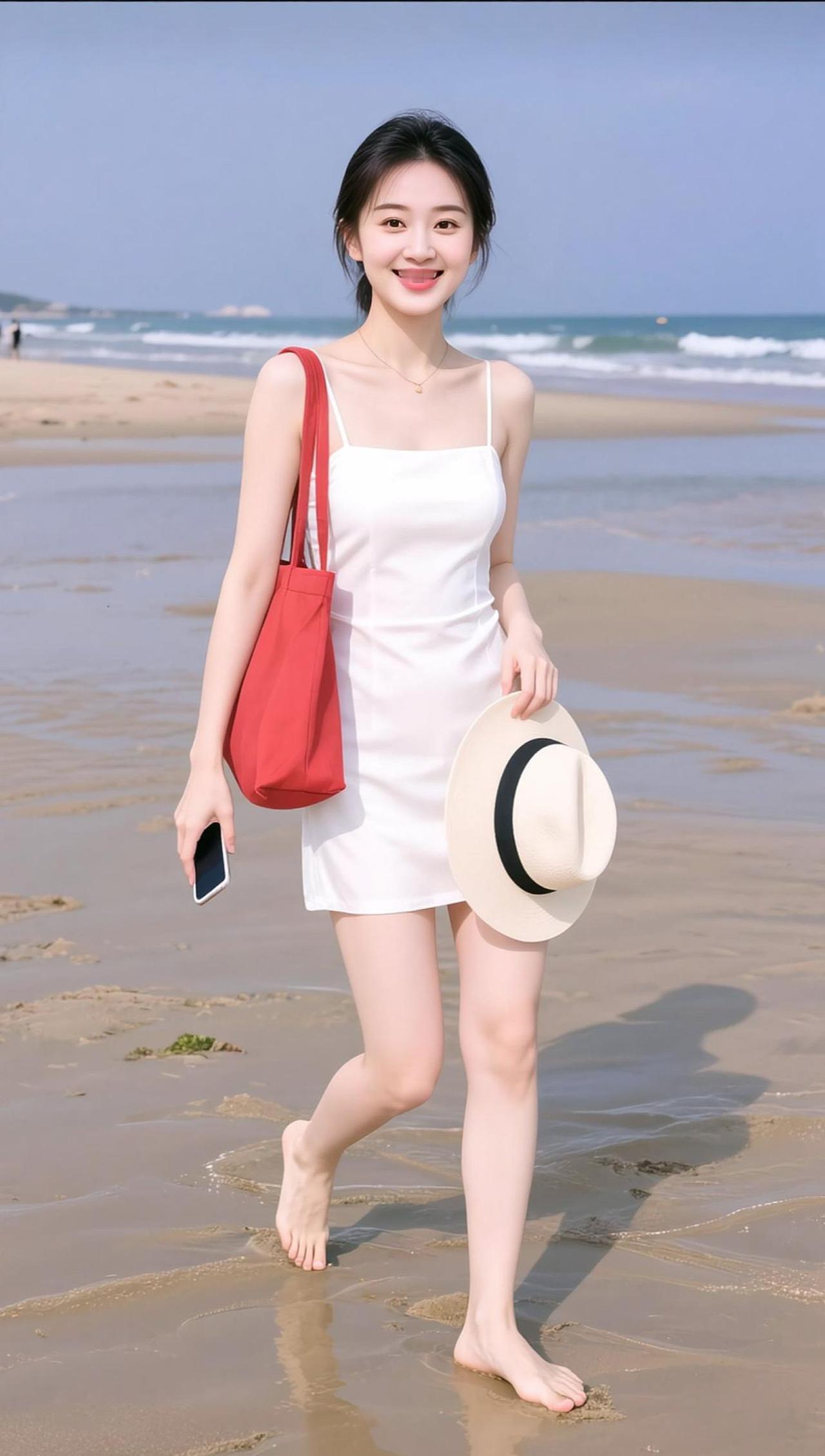 AI海滨生活照 抖音ai创作 海边美女 海边出片沙滩裙