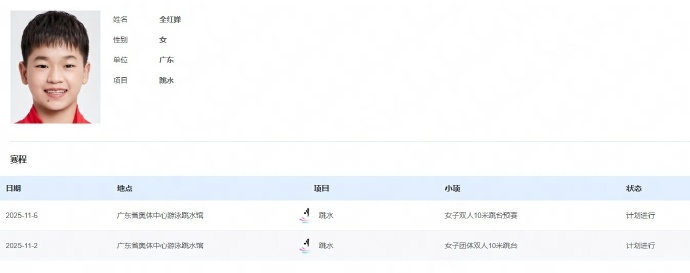 全红婵全运会报名两项 据全运会官网最新信息显示，全红婵报项女子双人10米跳台、女