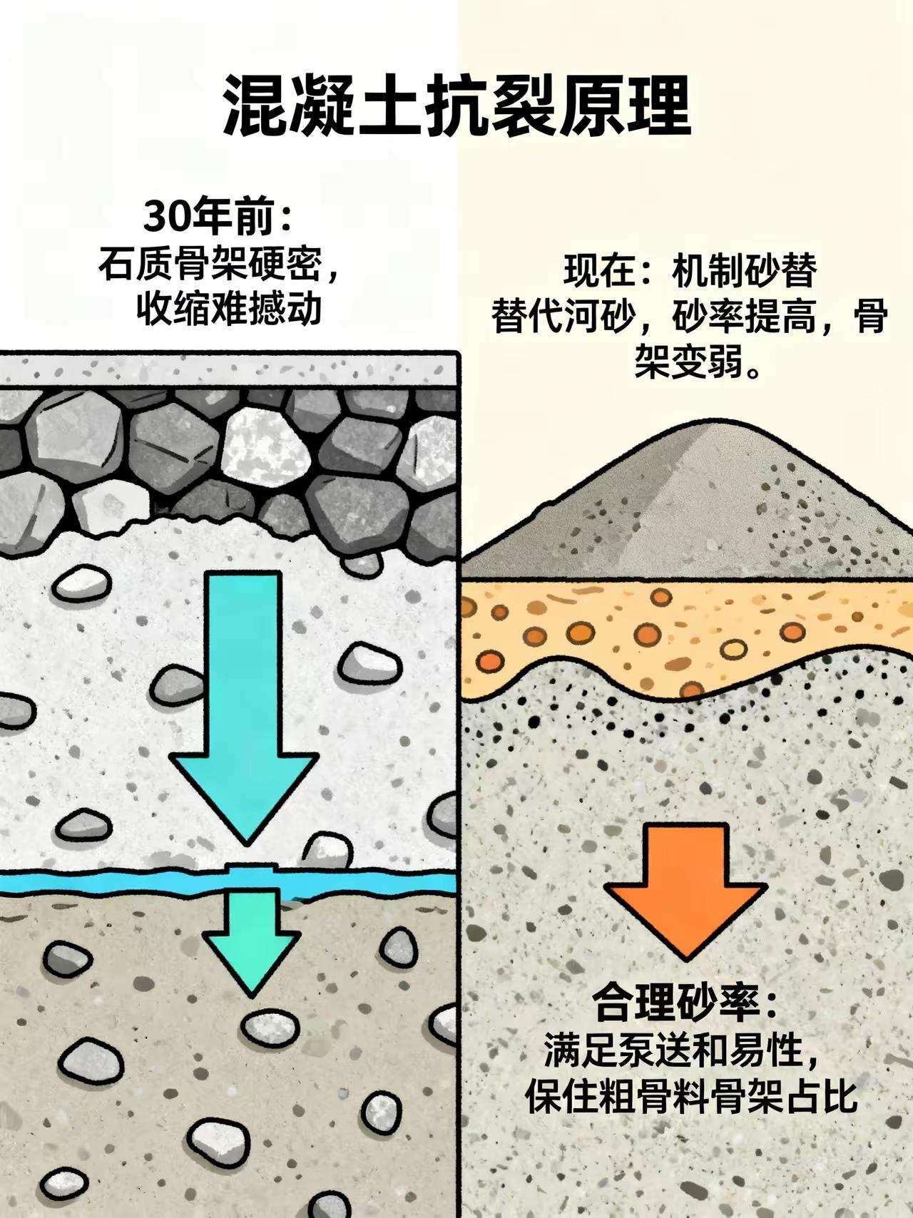 不知道大家有没有留意，几十年前建好的楼房，混凝土表面很少看见裂缝。反观现在新建的