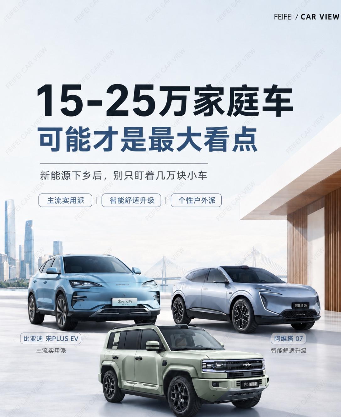 15-25万家庭车，才是新能源下乡最大看点这次新能源下乡，很多人第一反应还是小车