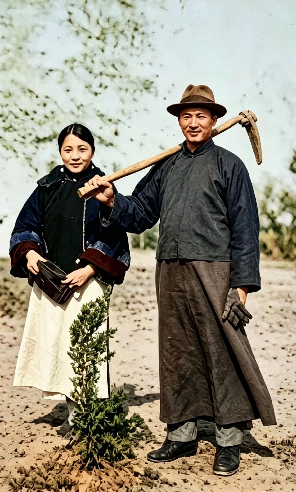 1929年的春天，中山陵还未正式完工。蒋介石与宋美龄来到陵前，两个人一同拿起铁锹