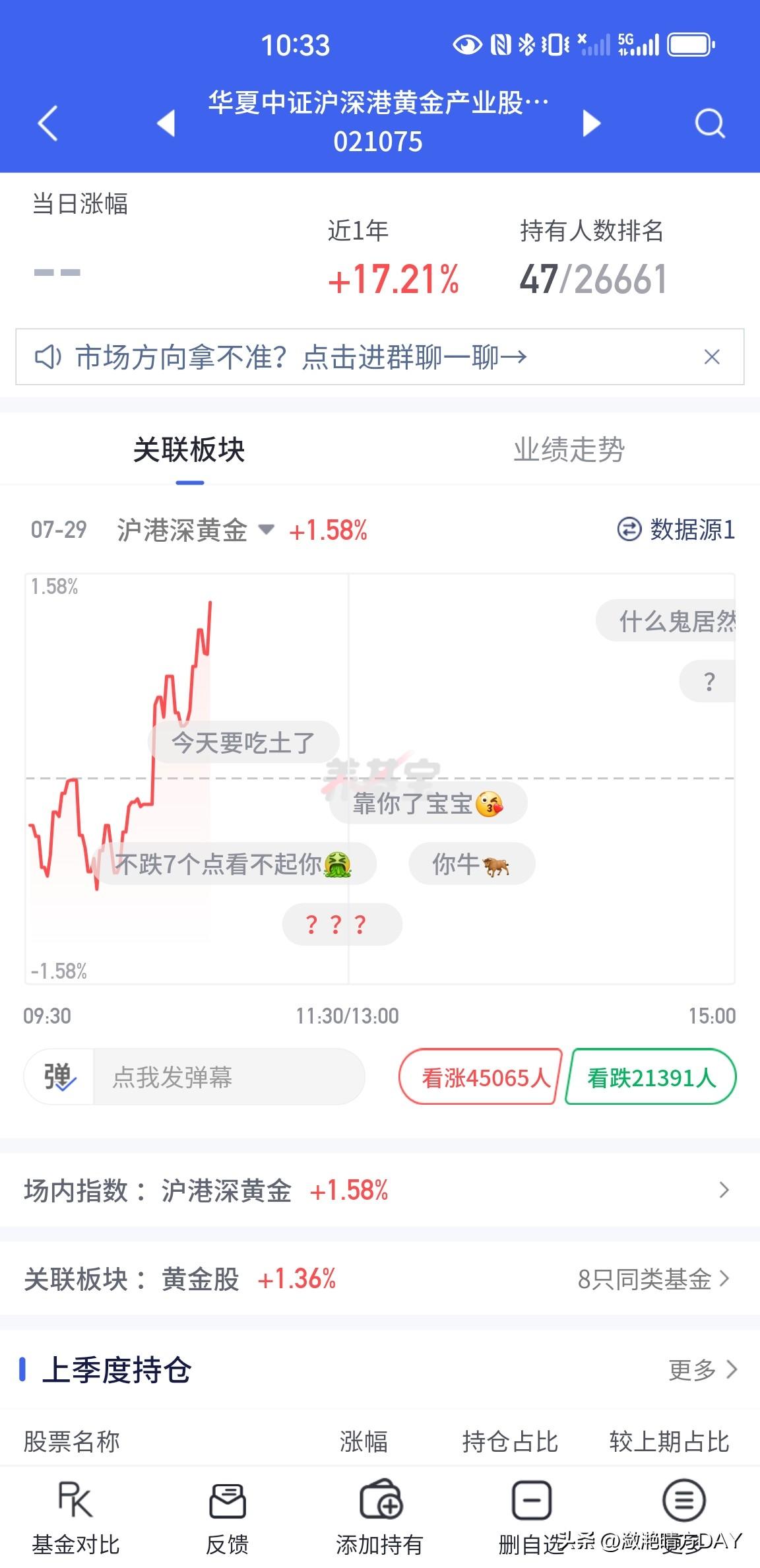 不得不说，还算是黄金的基金稳定，有时候快就是慢，慢就是快，就像是一个月之前的科技