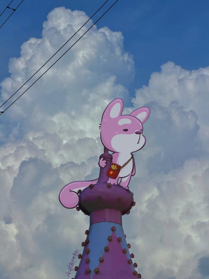抬头望望天空！小井画个世界玩插画陪伴pad绘画天空盛夏白云