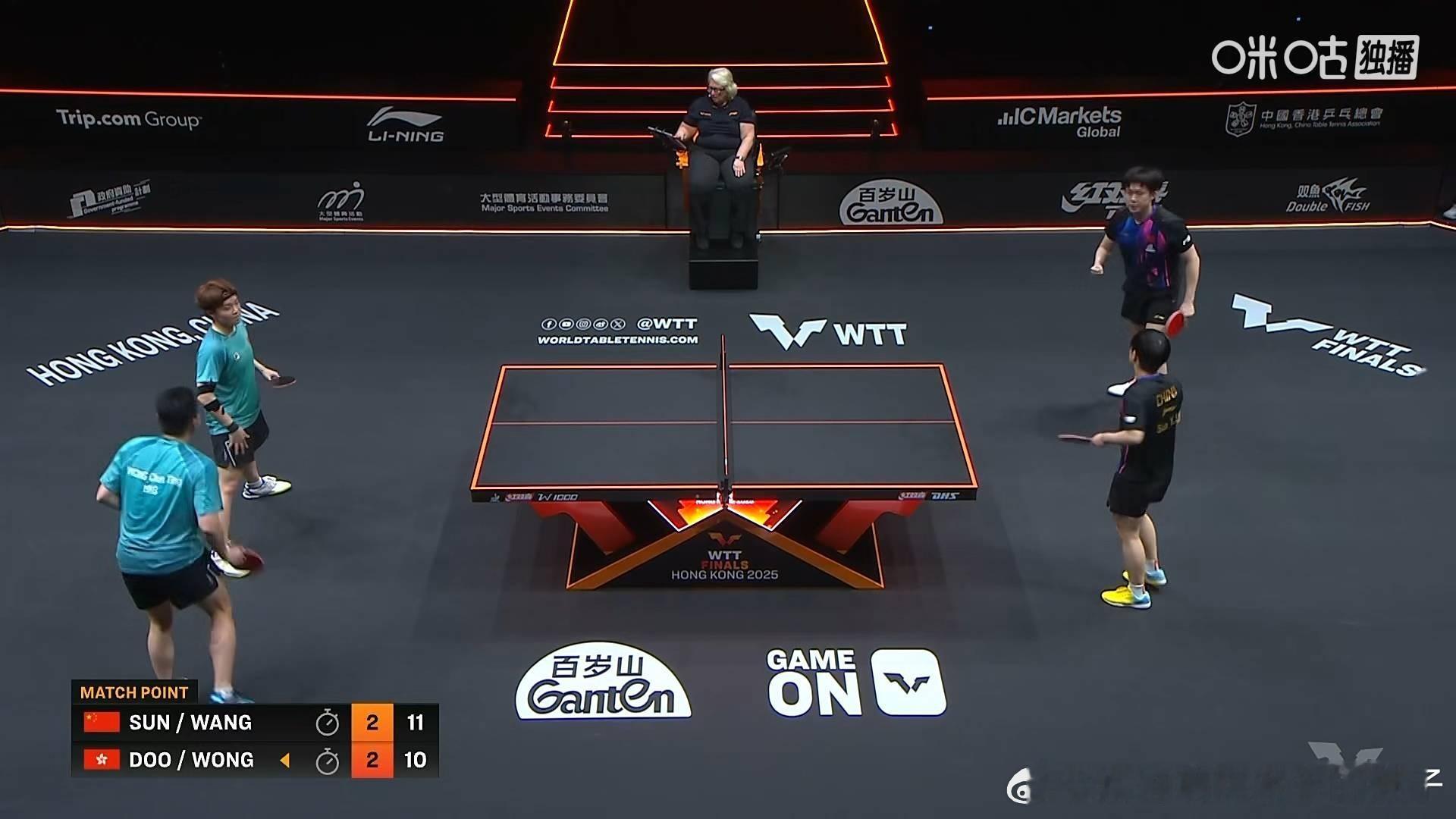 王楚钦孙颖莎3比2黄镇廷杜凯琹（-9，5，4，-1，10）三连胜晋级2025WT