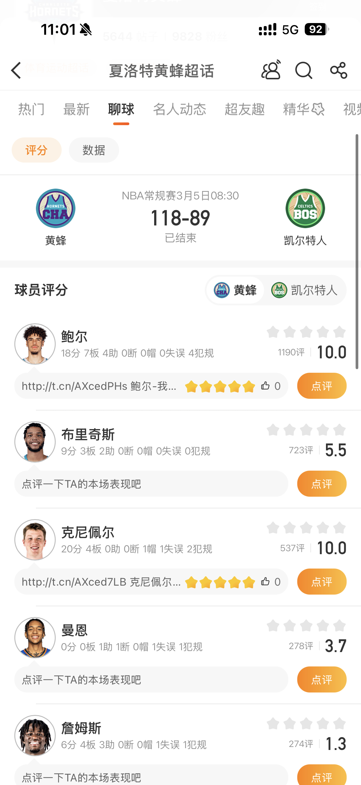 黄蜂大胜凯尔特人NBA常规赛，黄蜂喜迎6连胜，今日客场118-89战胜凯尔特人。
