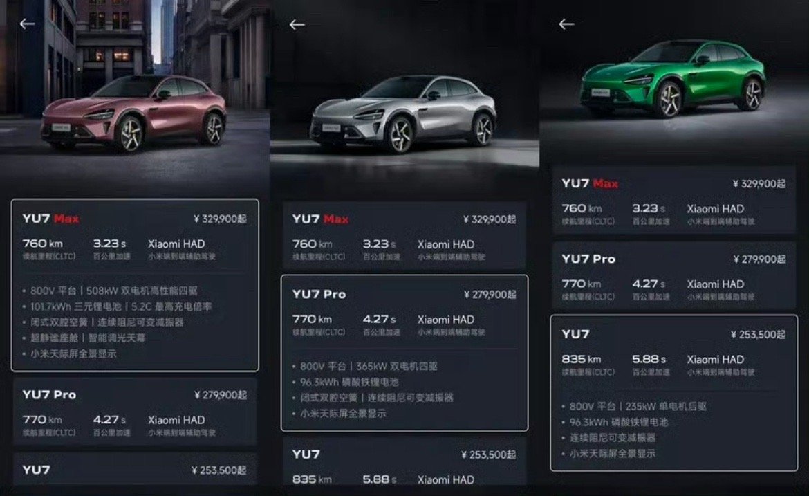 【小米YU7交付时间更新 Max版最快33-36周/标准版最快53-56周】日前