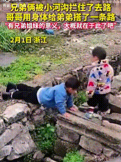 火到了人民日报！2月1日浙江，视频中这对兄弟俩出去玩耍，不经意间来到一条小河沟边