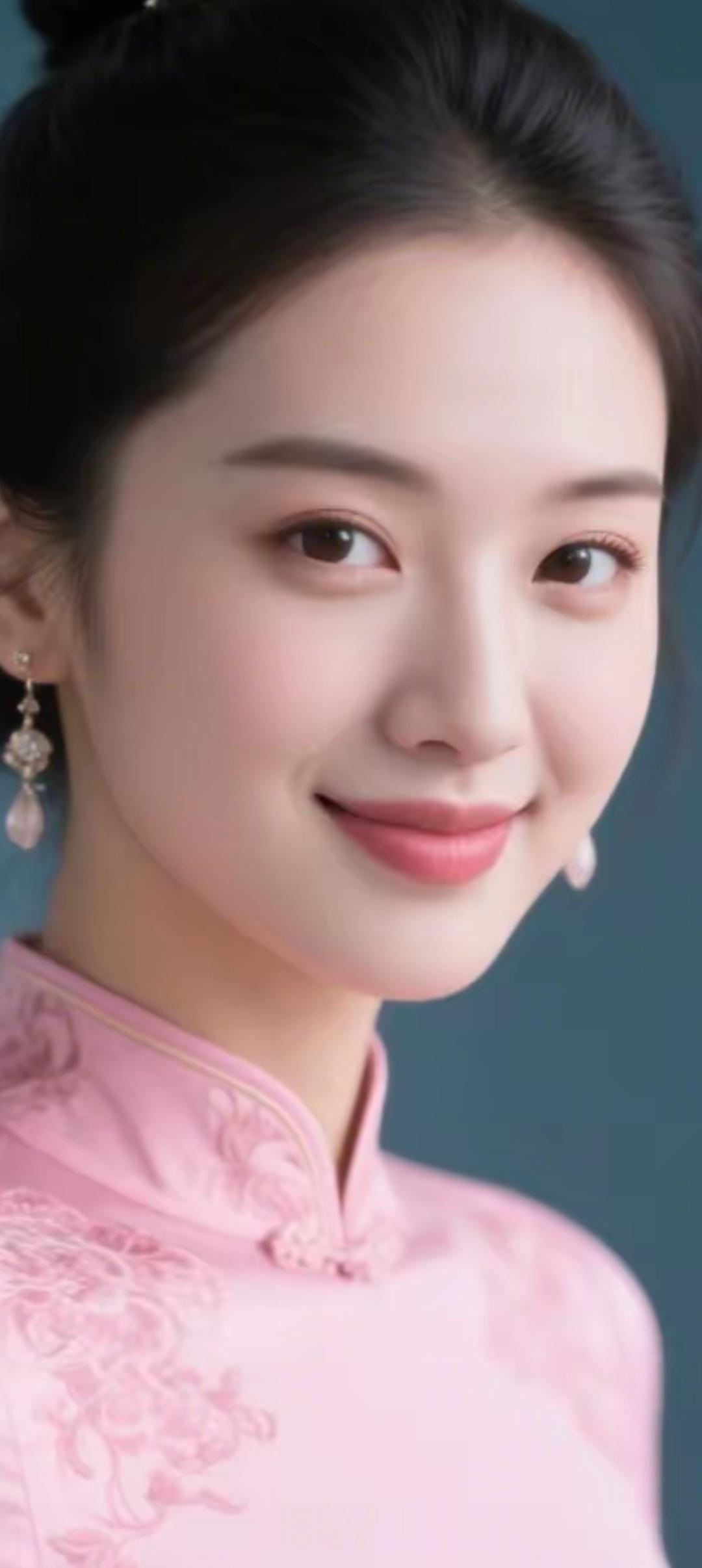 温婉优雅的东方美人，粉色的旗袍尽显古典韵味。