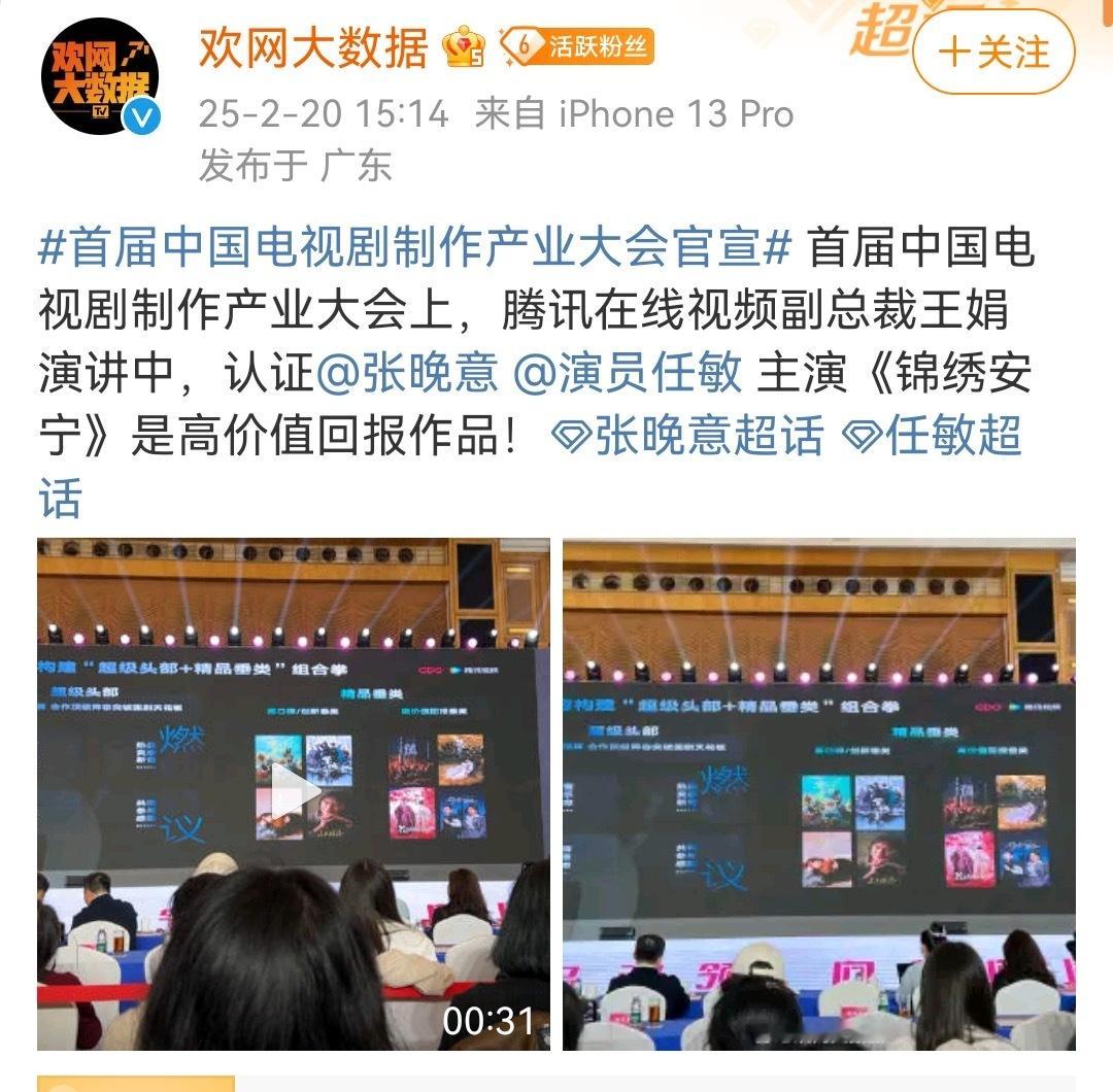 首届中国电视剧制作产业大会官宣  首届中国电视剧制作产业大会上，腾讯在线视频副总