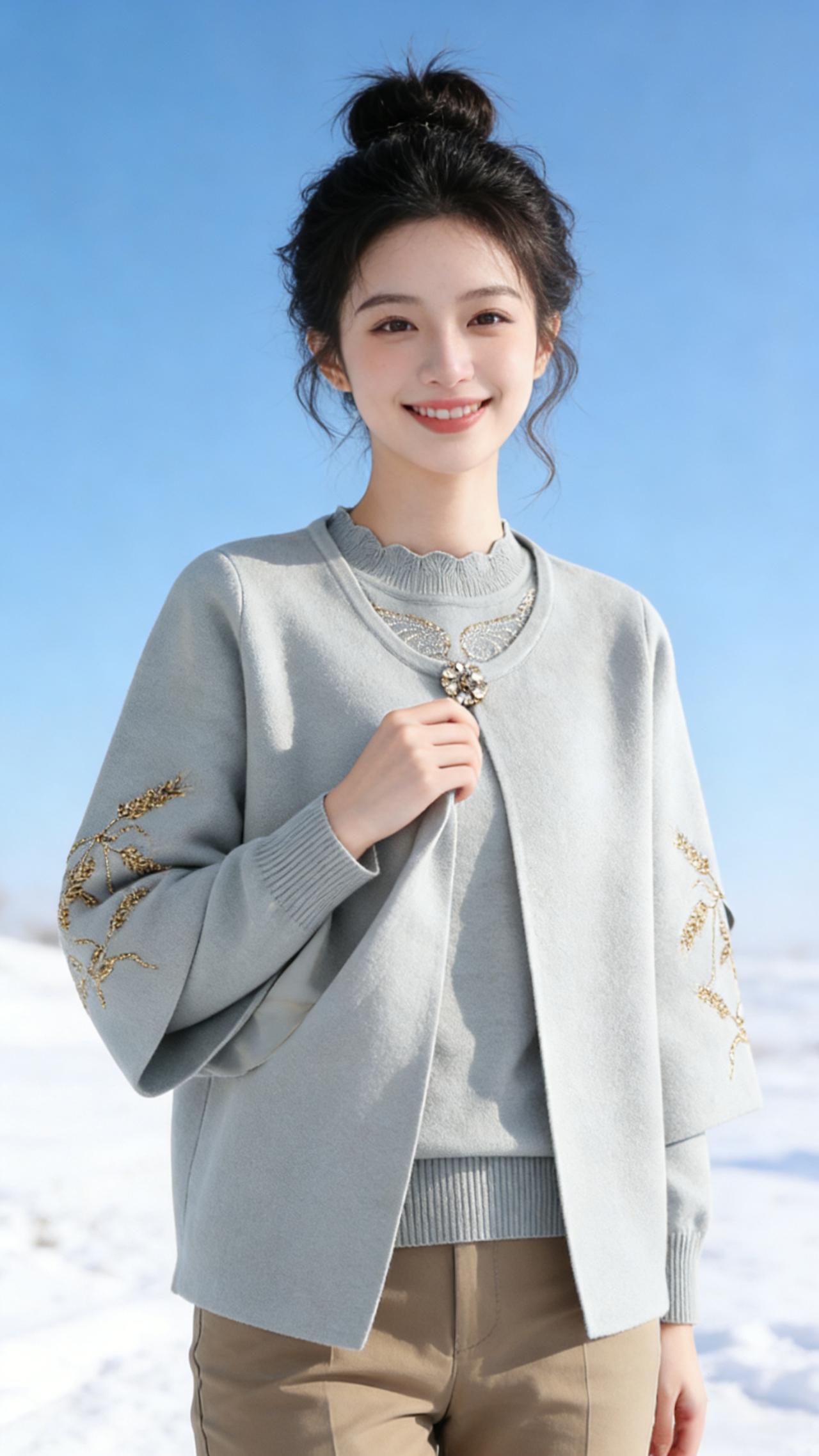 雪晴
 
雪后的天，是浸了蓝墨的透亮。
 
我踩在蓬松的雪上，脚下轻响。浅灰色开