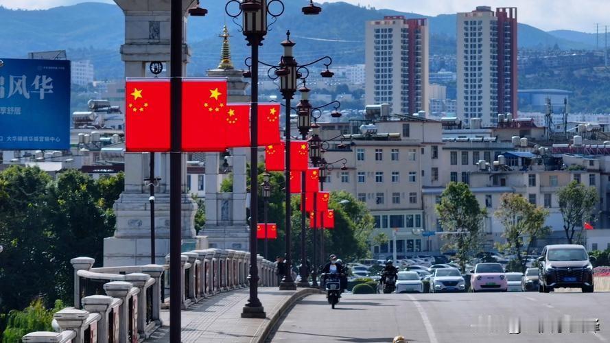 国庆满街的“中国红”那必须有喜庆感啊！
就拿重庆渝中区来说，在长江大桥等20条重