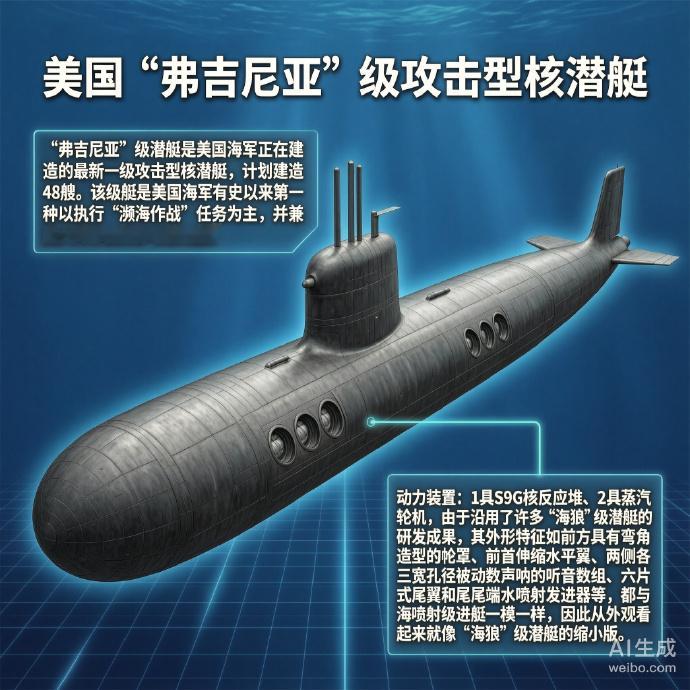 军事ai新视野 美国“弗吉尼亚”级潜艇“弗吉尼亚”级潜艇是美国海军正在建造的最新