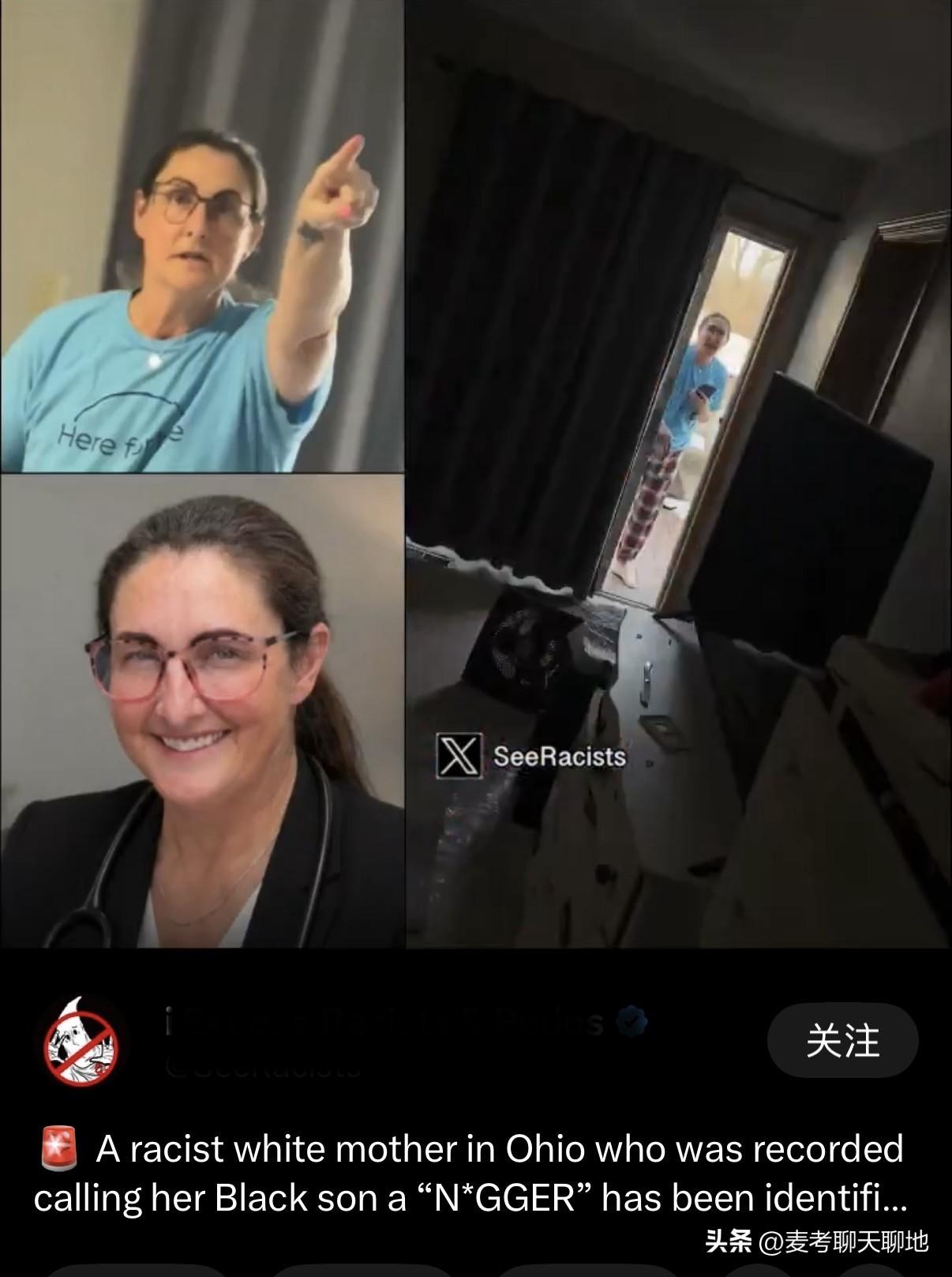 美国俄亥俄州一名白人母亲与自己的儿子发生争吵，非常激烈。在争吵时，这位母亲骂自己