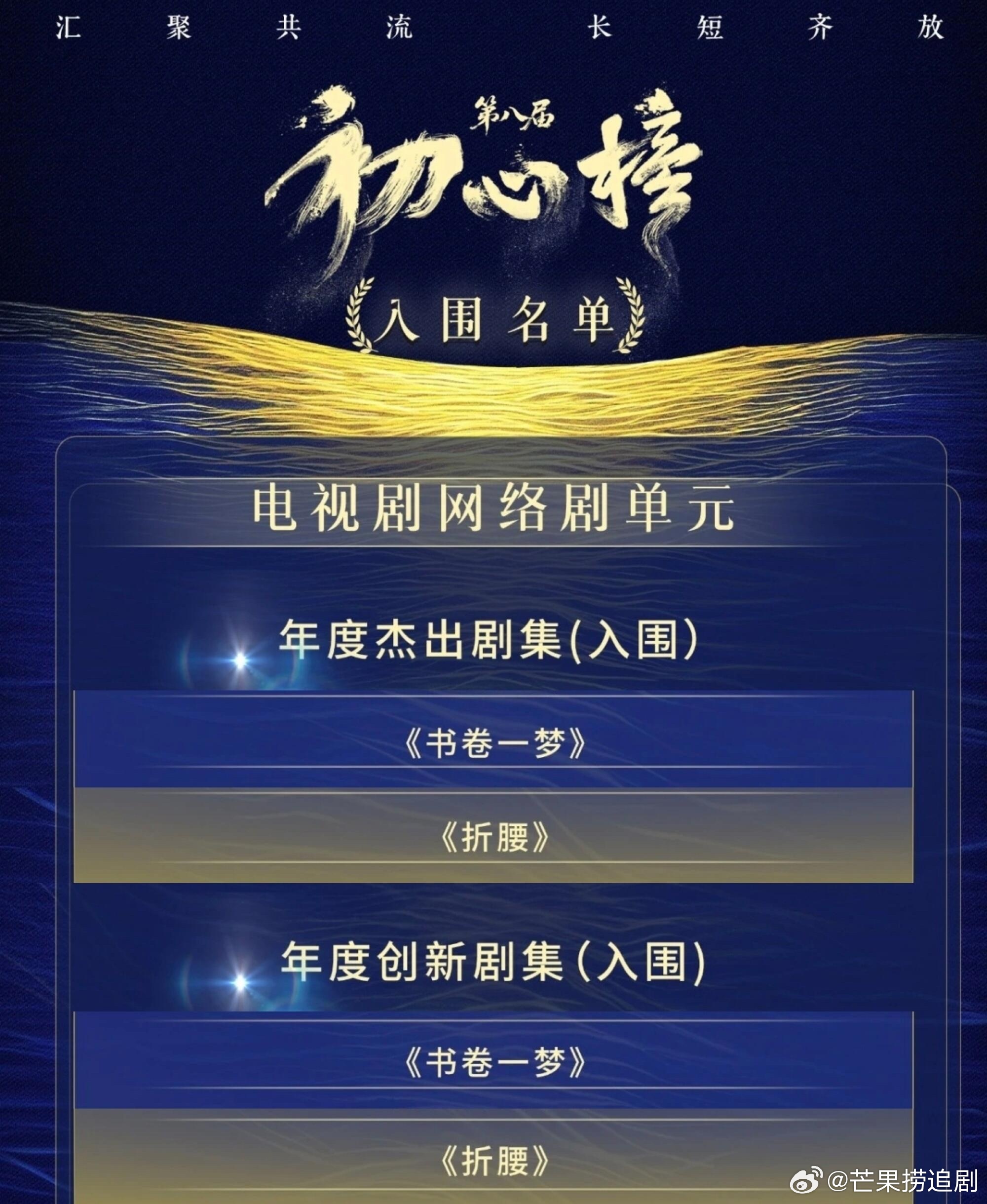 刘宇宁今年播出两部剧集《书卷一梦》、《折腰》，都入围第八届初心榜了 ​​​