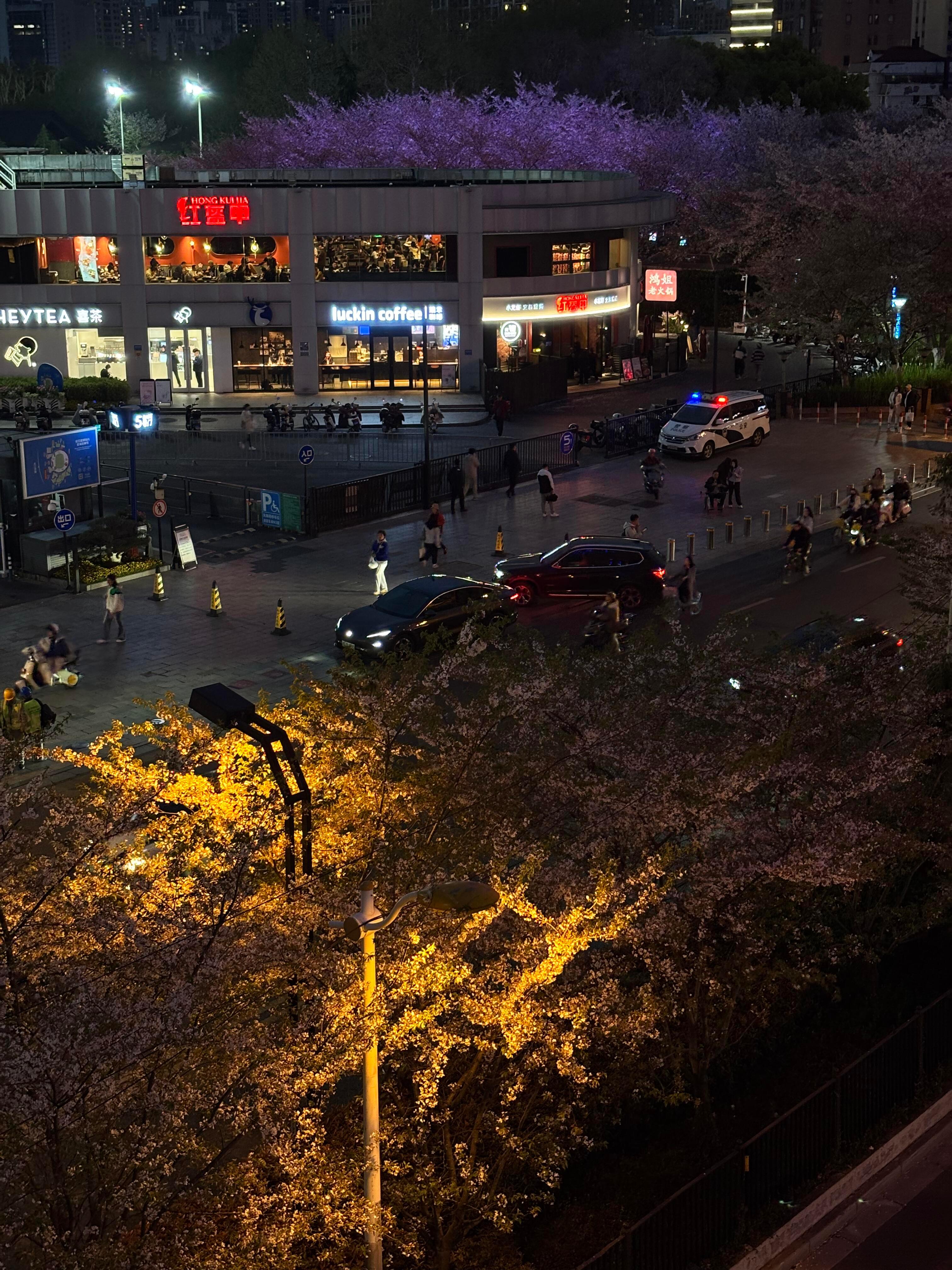 上海让我觉得非常中式赛博朋克的时刻大字红色标语+地上铁轨道+蓝调时刻+乌云密布再