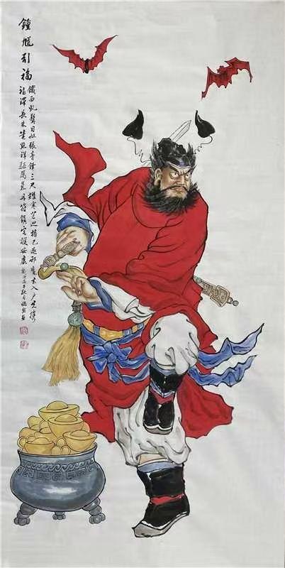 松鹤贺寿，钟馗引福。
一图添福寿，一图纳吉祥，
借两幅吉画，祝大家平安顺遂，福气