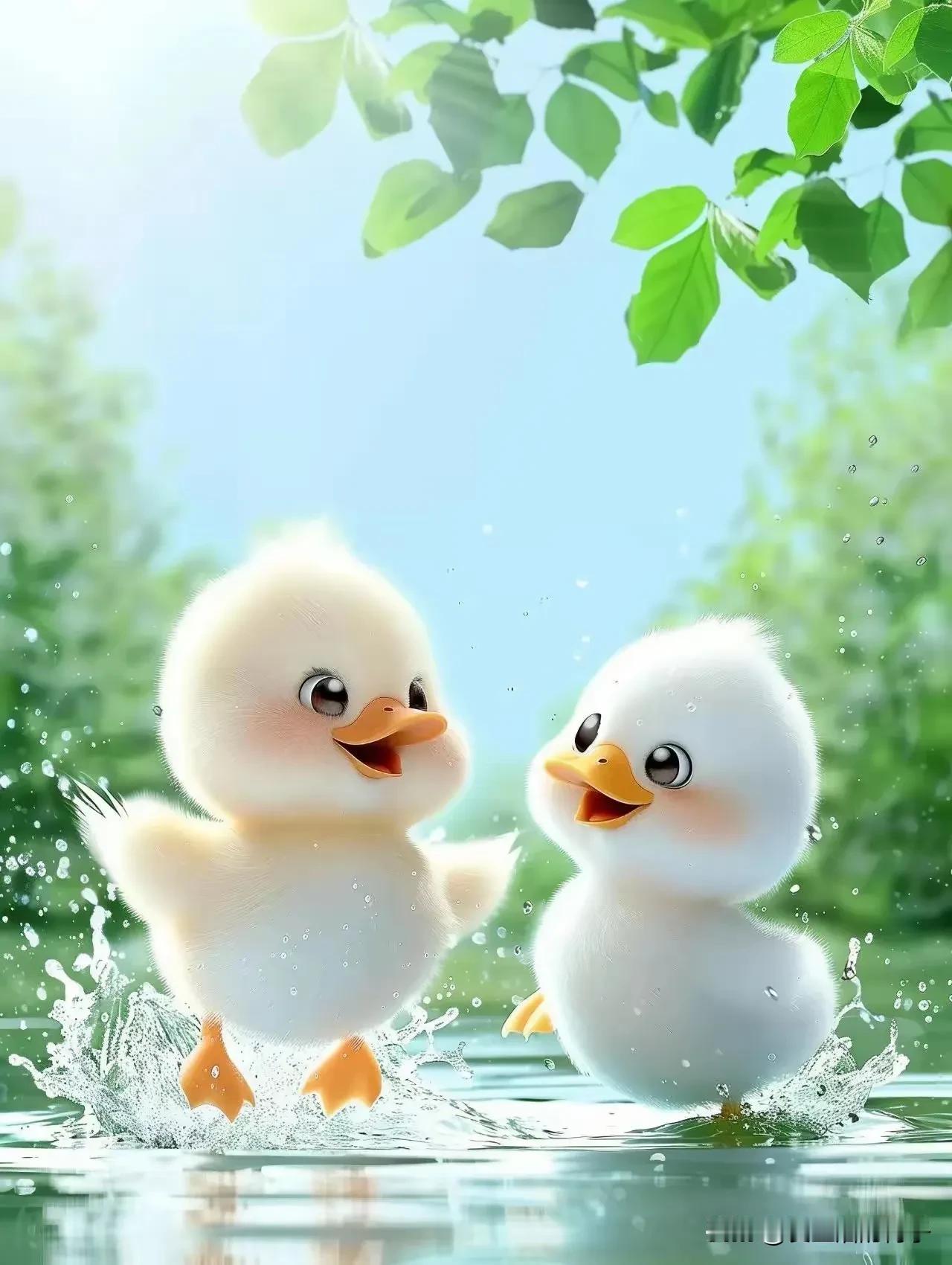 上联：春水初生鸭戏水，欢声笑语乐无边。
[微风][微风][微风]
下联：…………